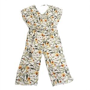 Kensie Jeans Women’s Floral Linen Jumpsuit Size XL  Wide Leg Summer Romper MIDI